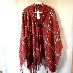 Adrienne Vittadini poncho in brick red black stripes NWT